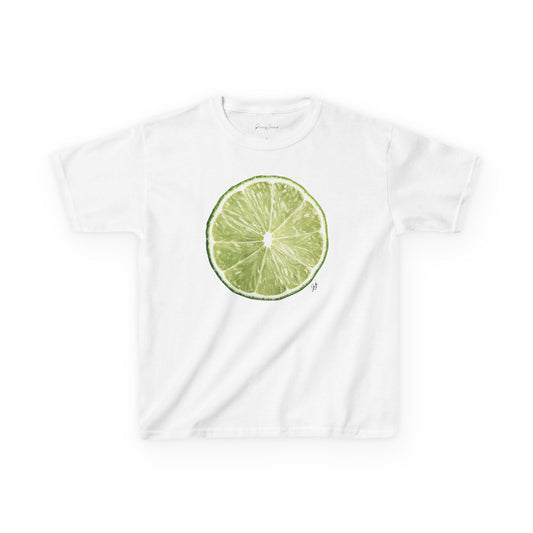 White pink baby tee with bold green lime slice graphic – fruity and fresh Y2K crop top for women, fun summer cotton shirt by Gracey Jeans