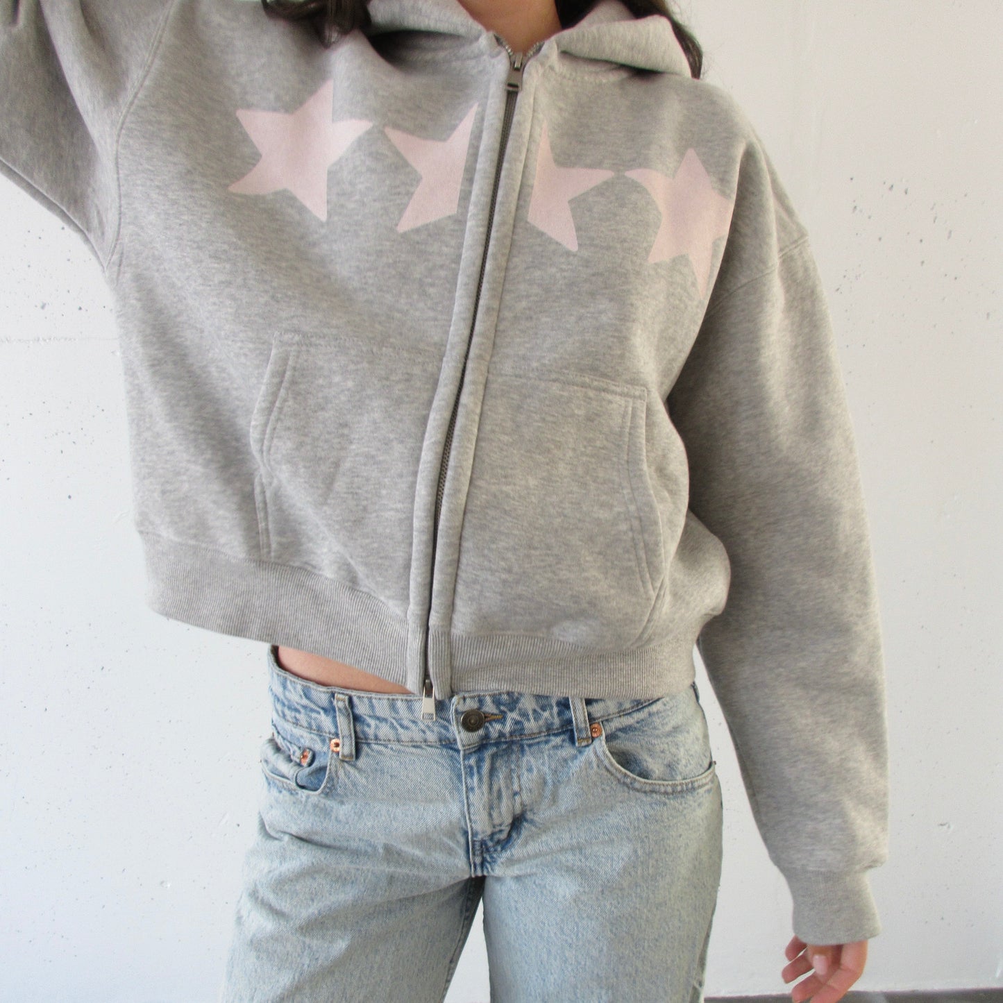 Three Stars Cropped Zip Hoodie